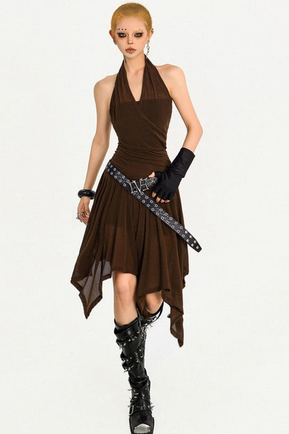 Vintage Coffee High-End Halterneck Dress