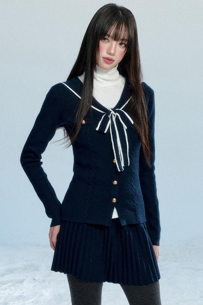 Navy Collar Knit Top Set-Up