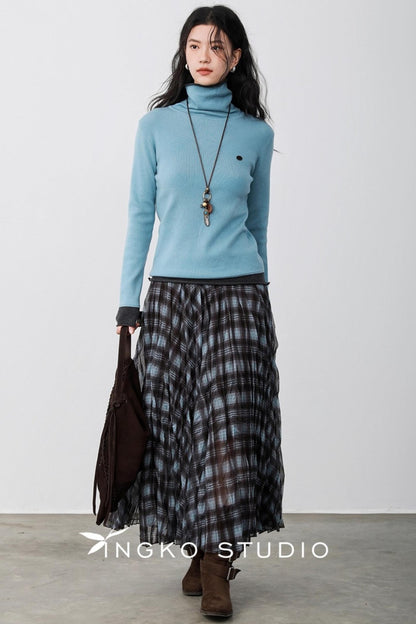 Blue Plaid Gauze Skirt