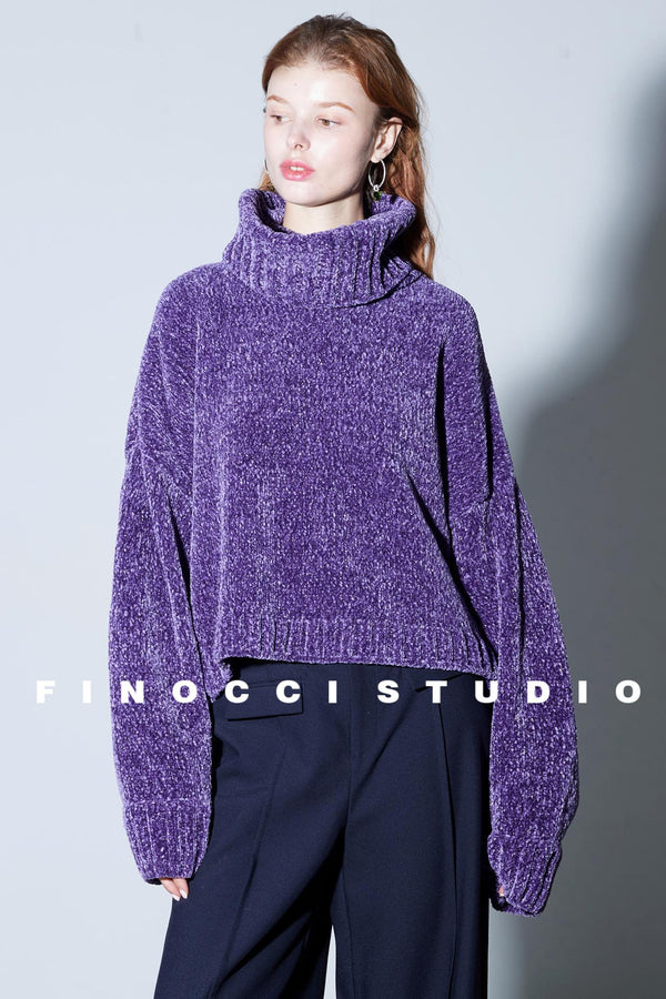 Colorful Chenille High-Neck Top