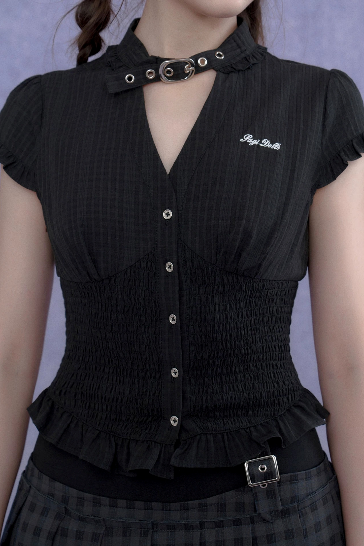 Dark Texture V-Neck Top Set-Up