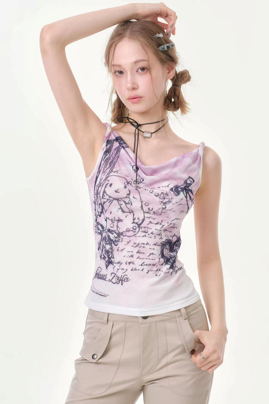 Gentle Pink Plaid Rabbit Print Tank