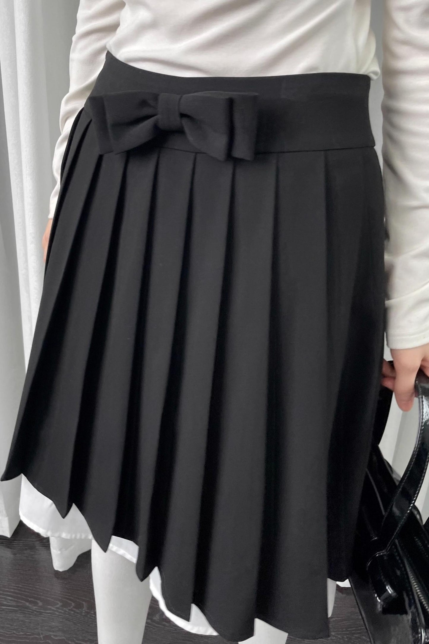 Black Pleated Bow Skirt