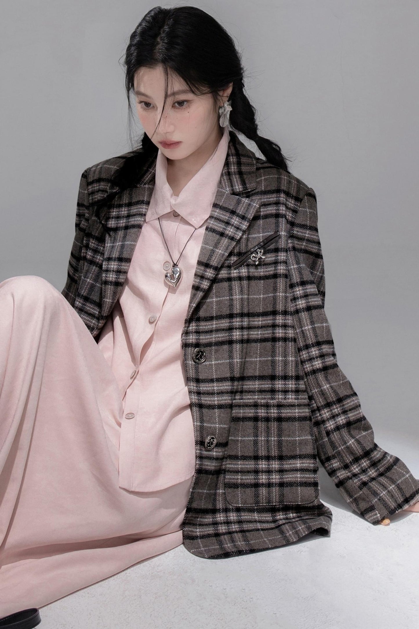 Wool Plaid Patchwork Tweed Jacket