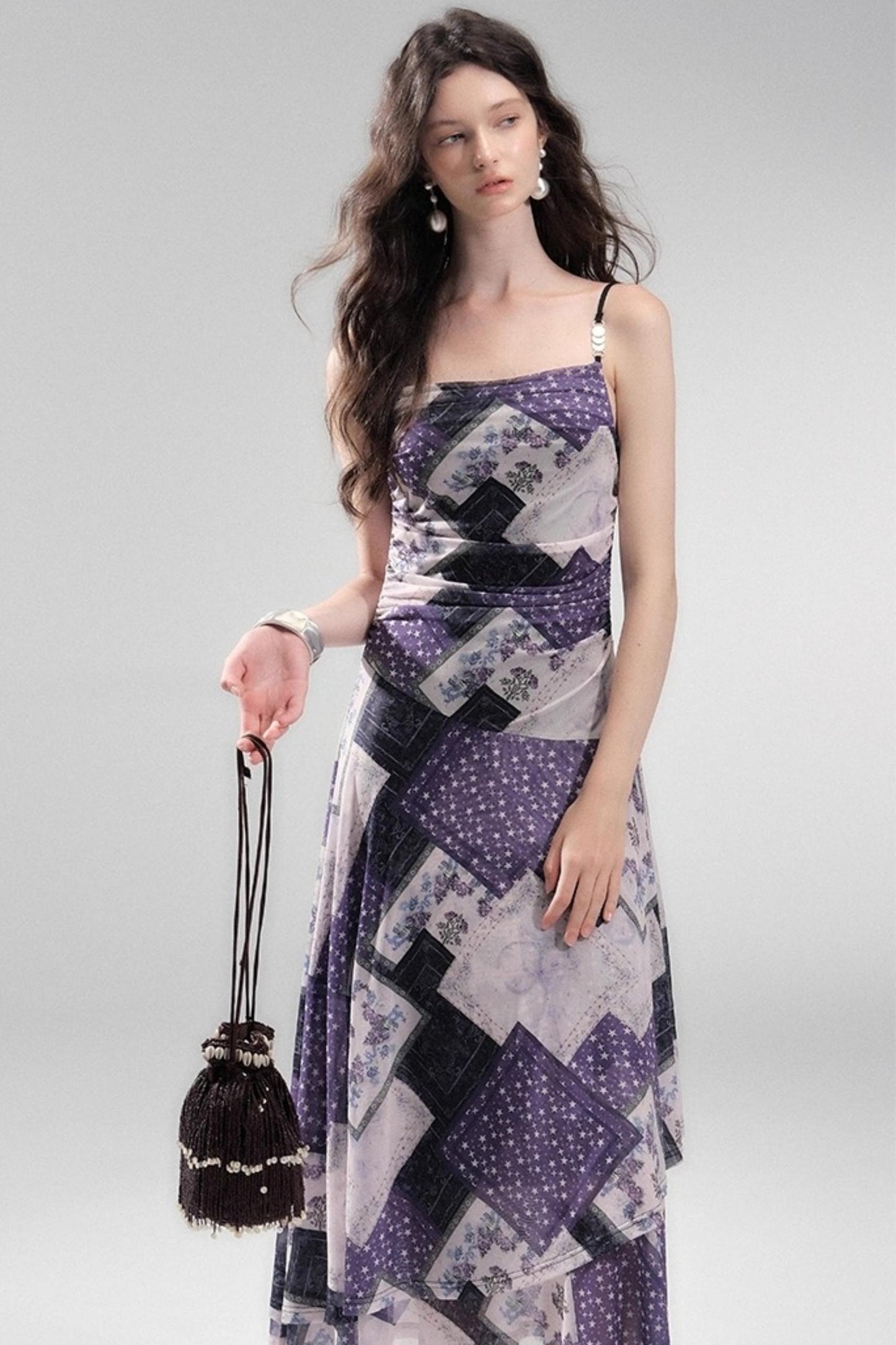 Vintage Collage Mesh Slip Dress