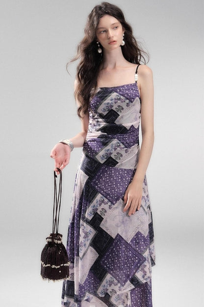 Vintage Collage Mesh Slip Dress