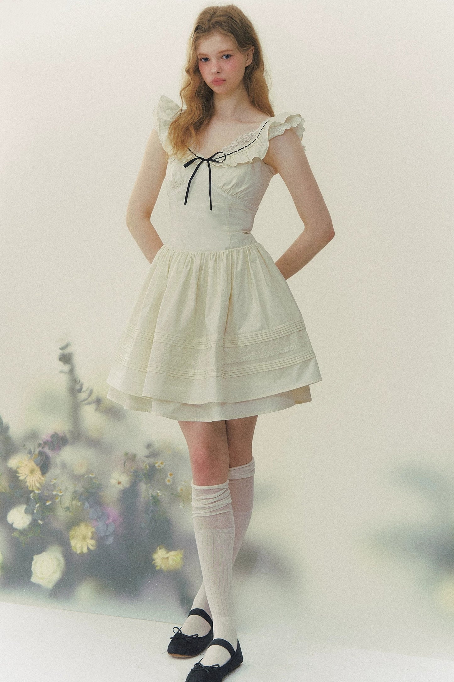 Sunset Patchwork Flutter-Sleeve Dress