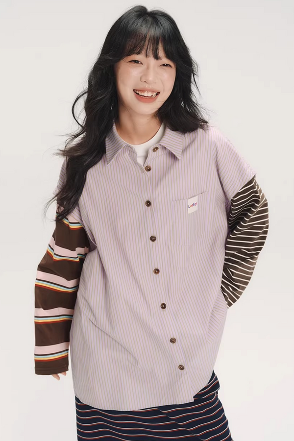 Color-Blocked Striped Shirt