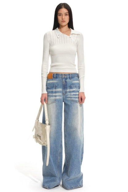 Diagonal Placket Knit Top