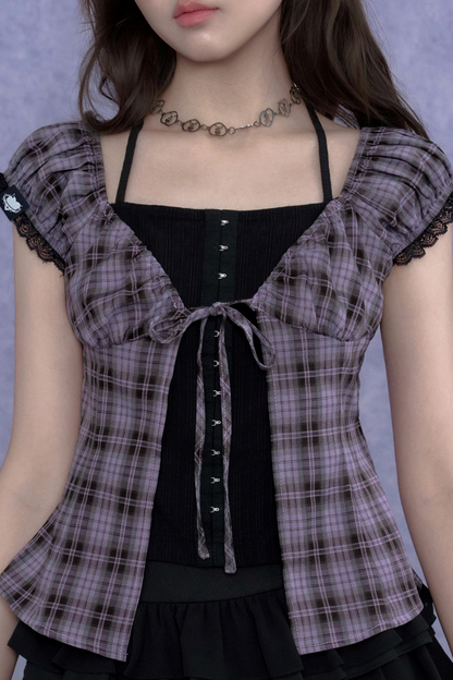 Plaid Halter Neck Top Set-Up