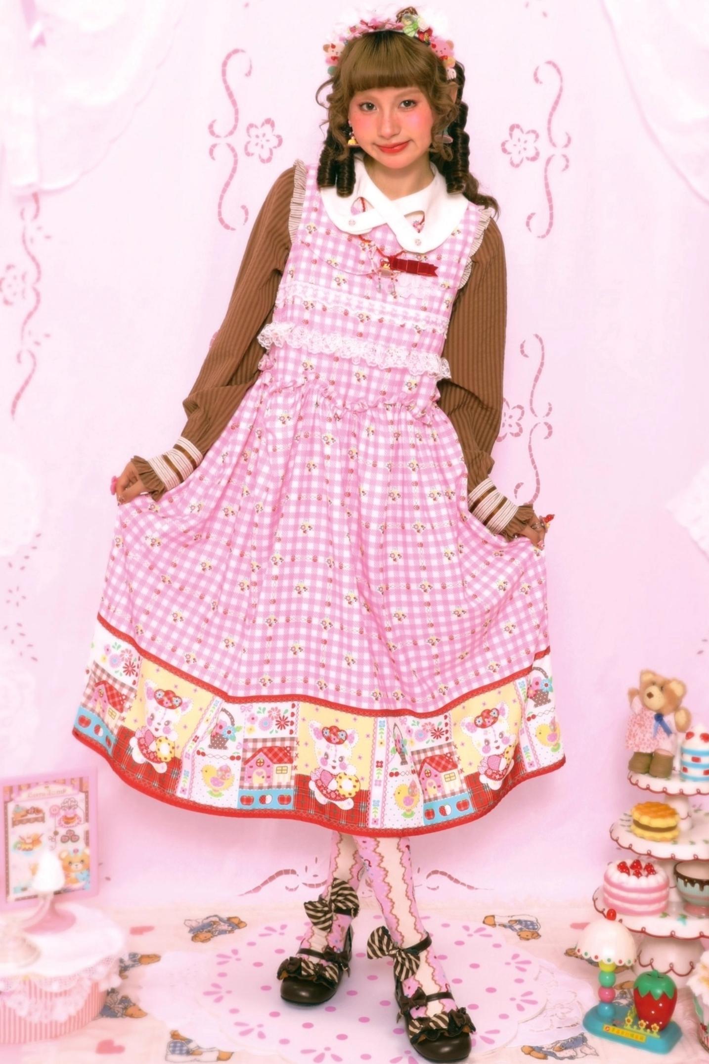 Pink Check Print Rabbit Sundress