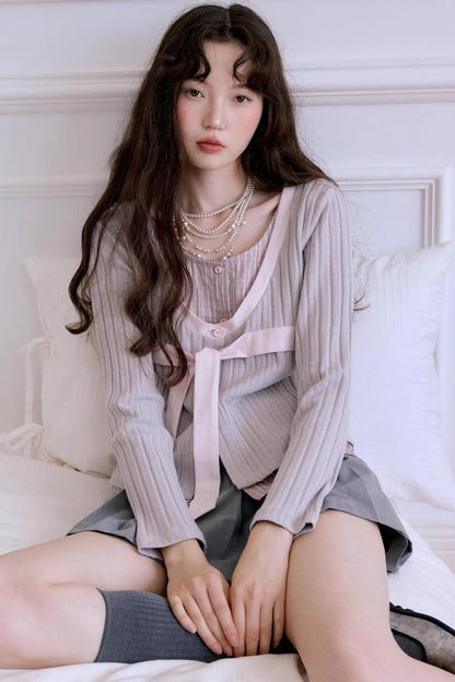 Fake Two-Piece Knitted Shirt Top