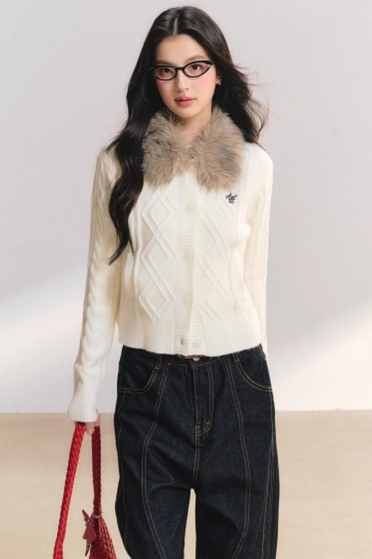 Velvet Snow Cable Knit Cardigan