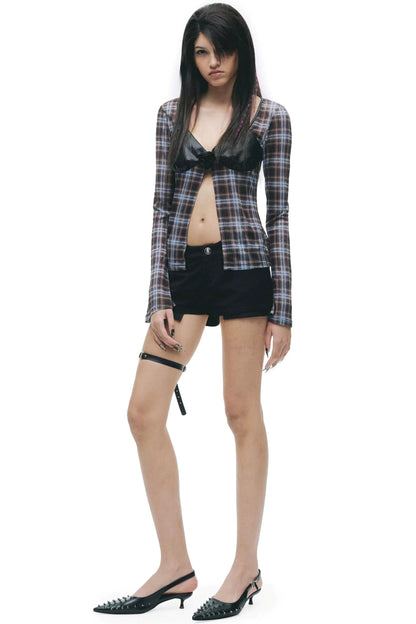 Leather Mesh Long-Sleeve Top