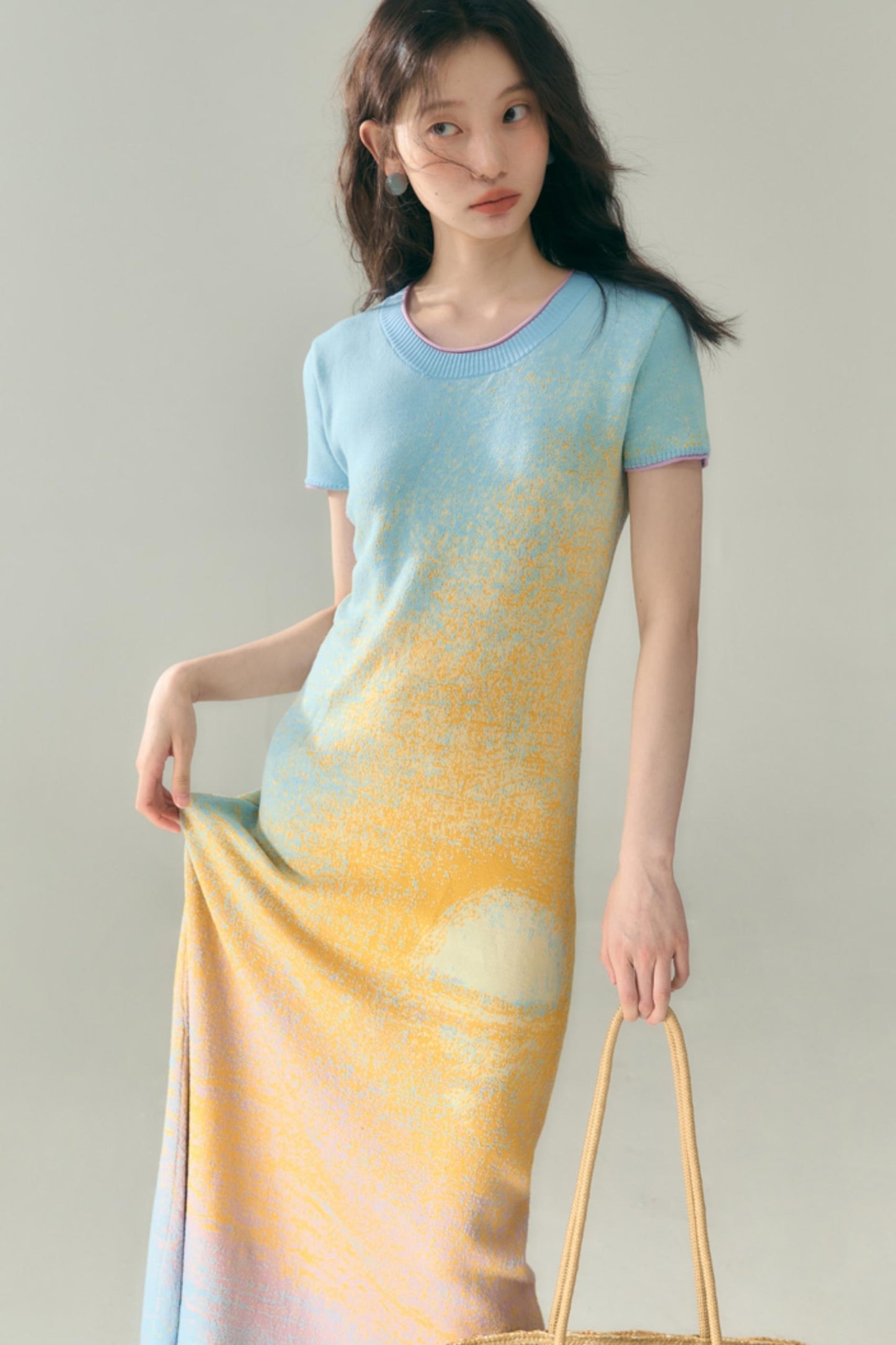 Hand-Painted Cloud Jacquard Tencel Knitted Dress