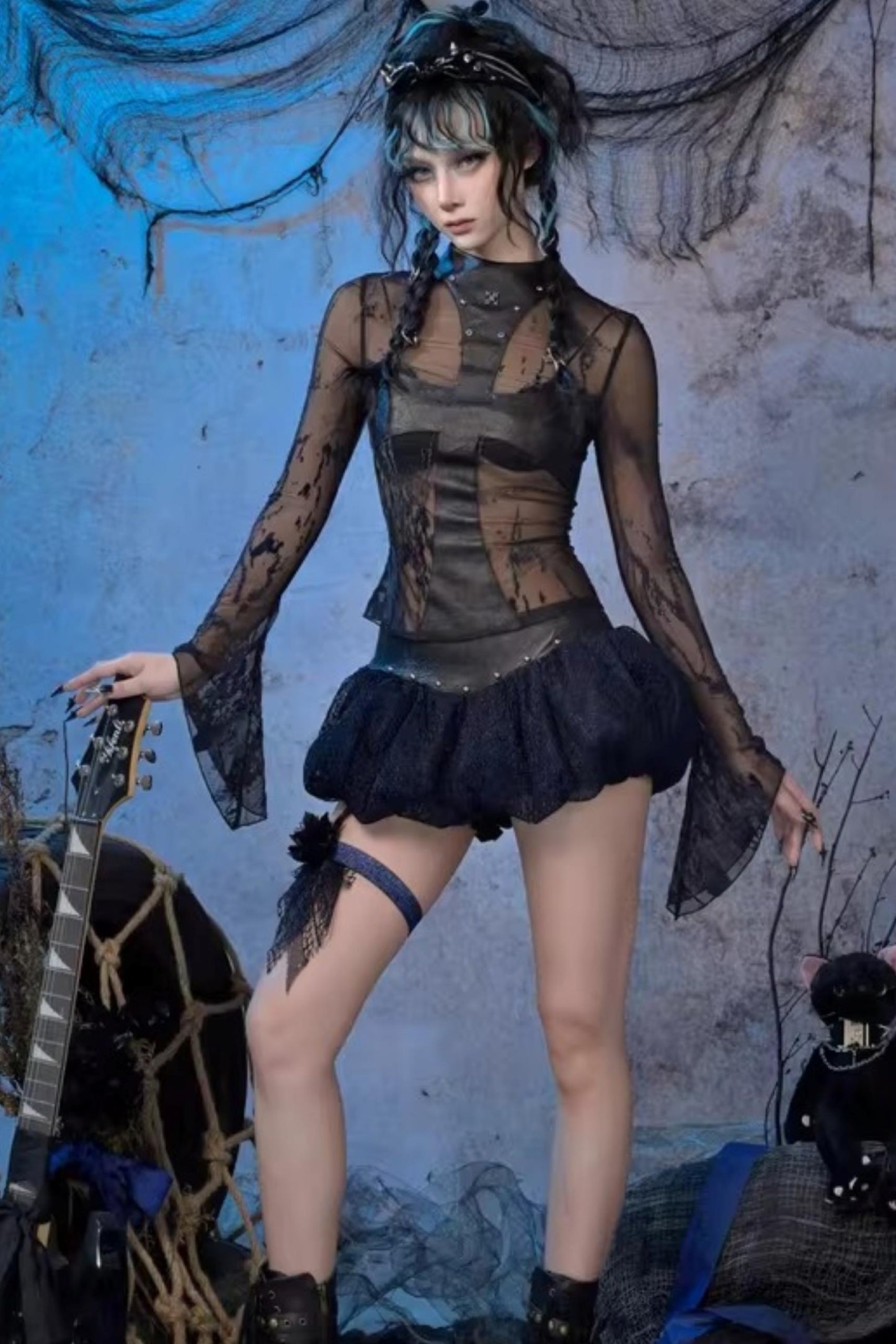 Studded Cross Mesh Top