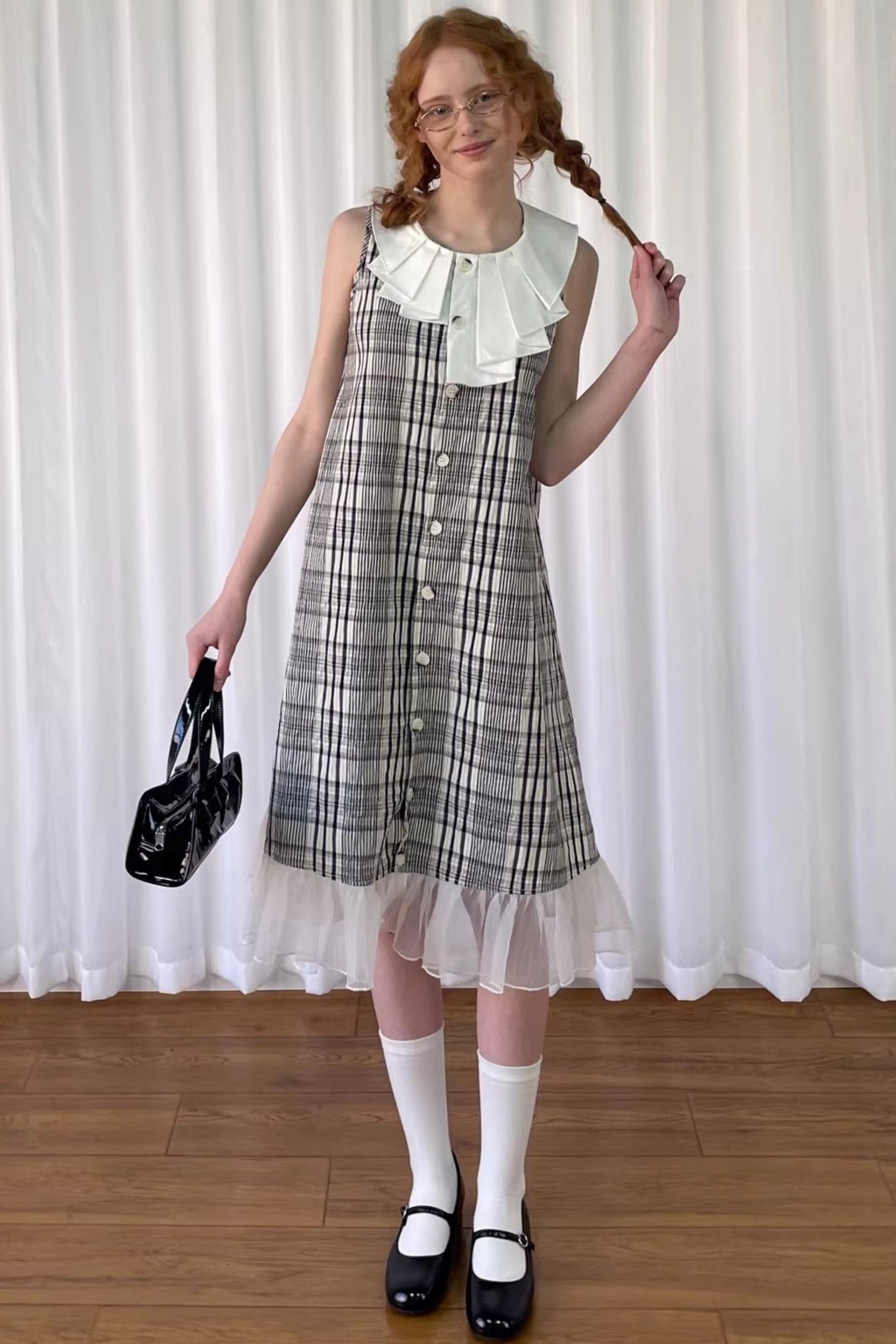 Plaid Wrinkle-Collar Dress