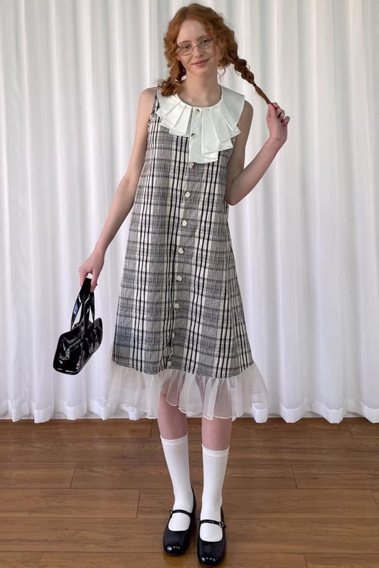 Plaid Wrinkle-Collar Dress