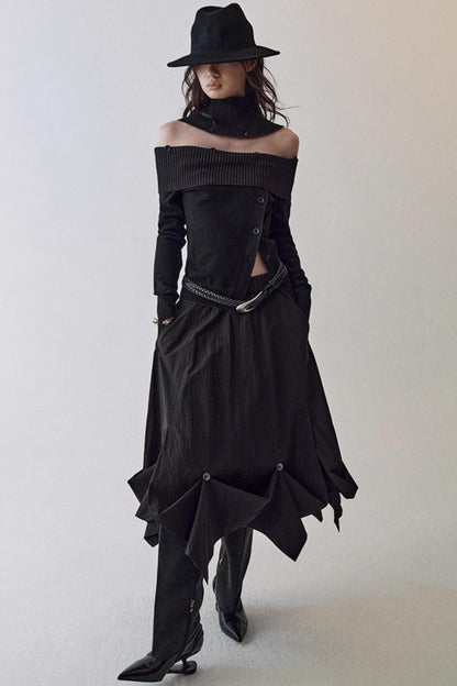 Slim One-Shoulder Knitted Sweater