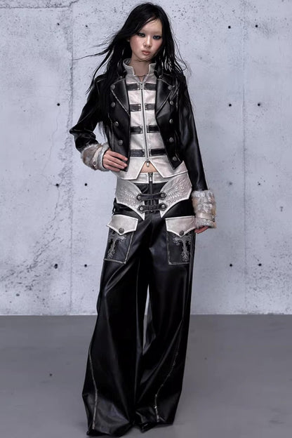 Punk-Lederhose mit Stickerei
