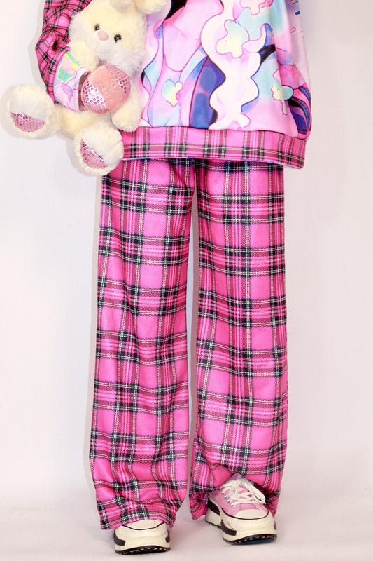 Pink Check Wide-leg Pants