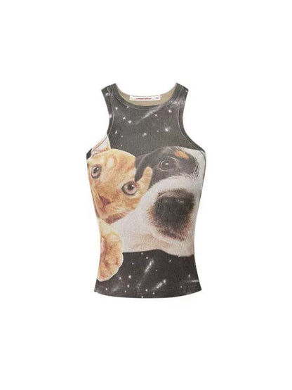 Dog & Cat Print Tight Fit Tank Top