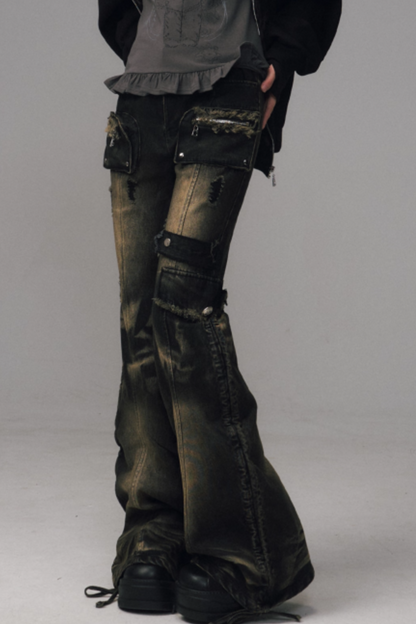 Retro Washed Flared Denim Pants