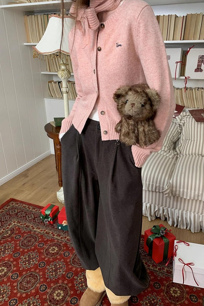 Pink Wool Hooded Cardigan