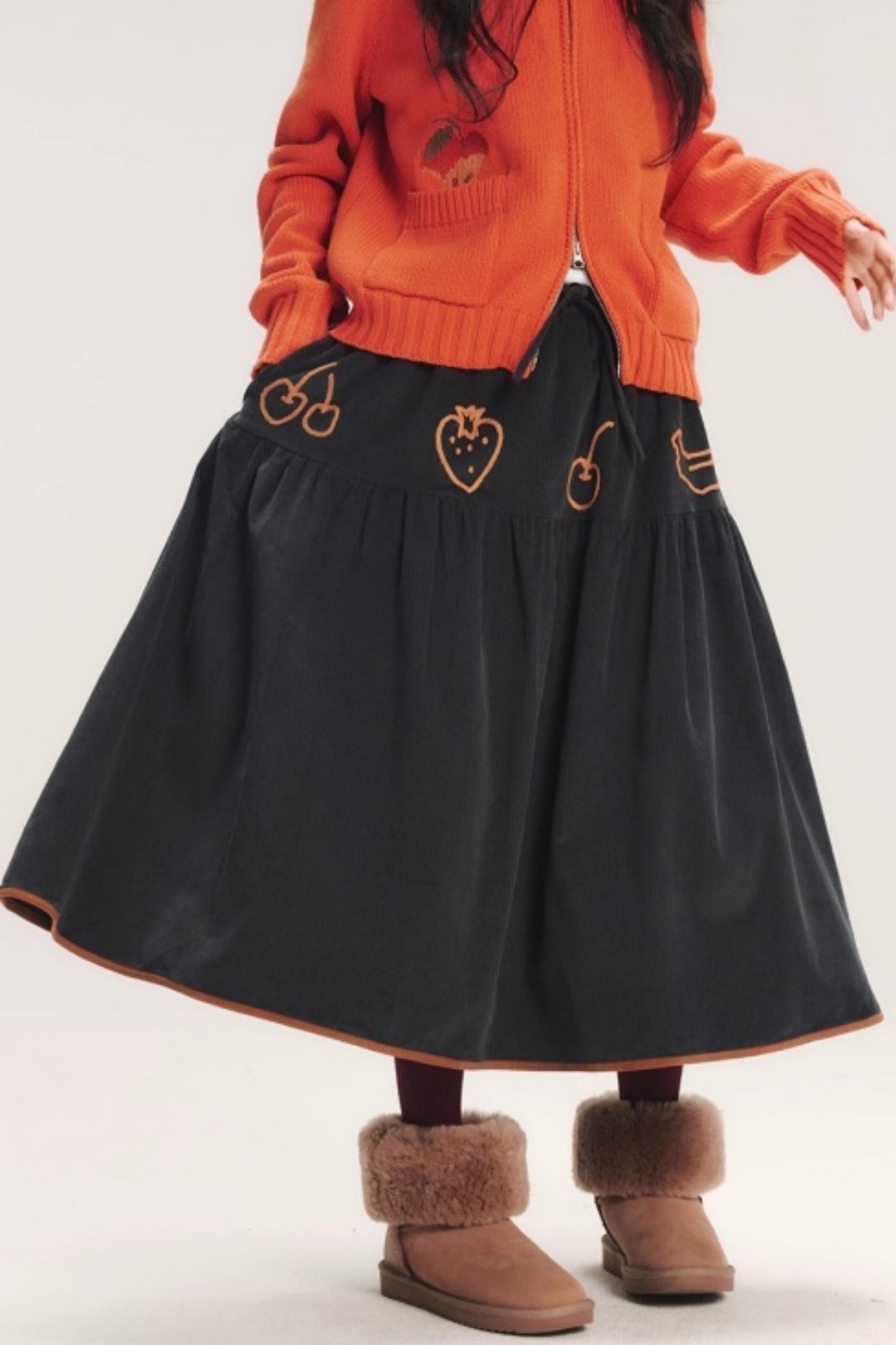 Hand-Painted Corduroy Skirt
