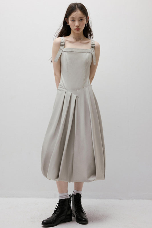 Asymmetrical Bud Gray Bubble Dress