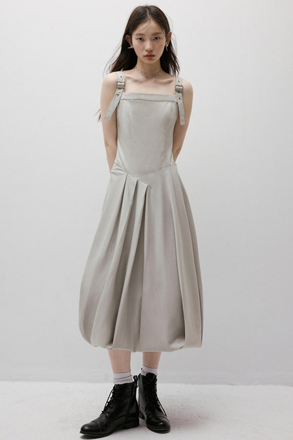 Asymmetrical Bud Gray Bubble Dress