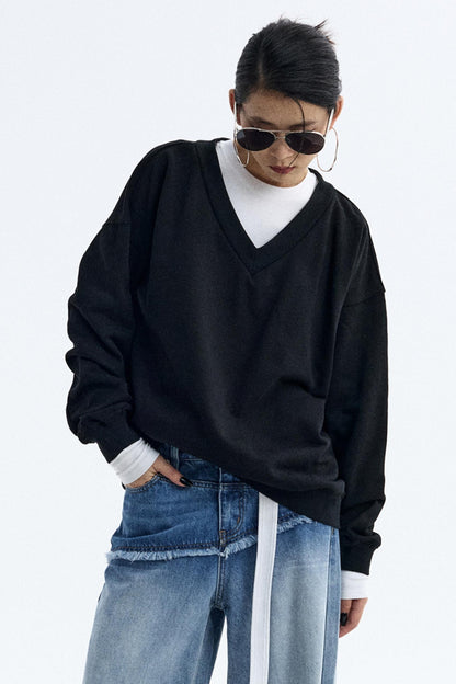 Black V-Neck Winter Top