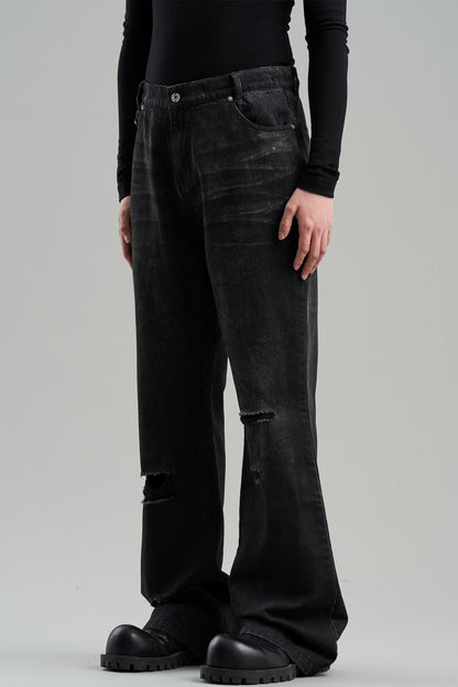 Distressed Denim Rivets Pants