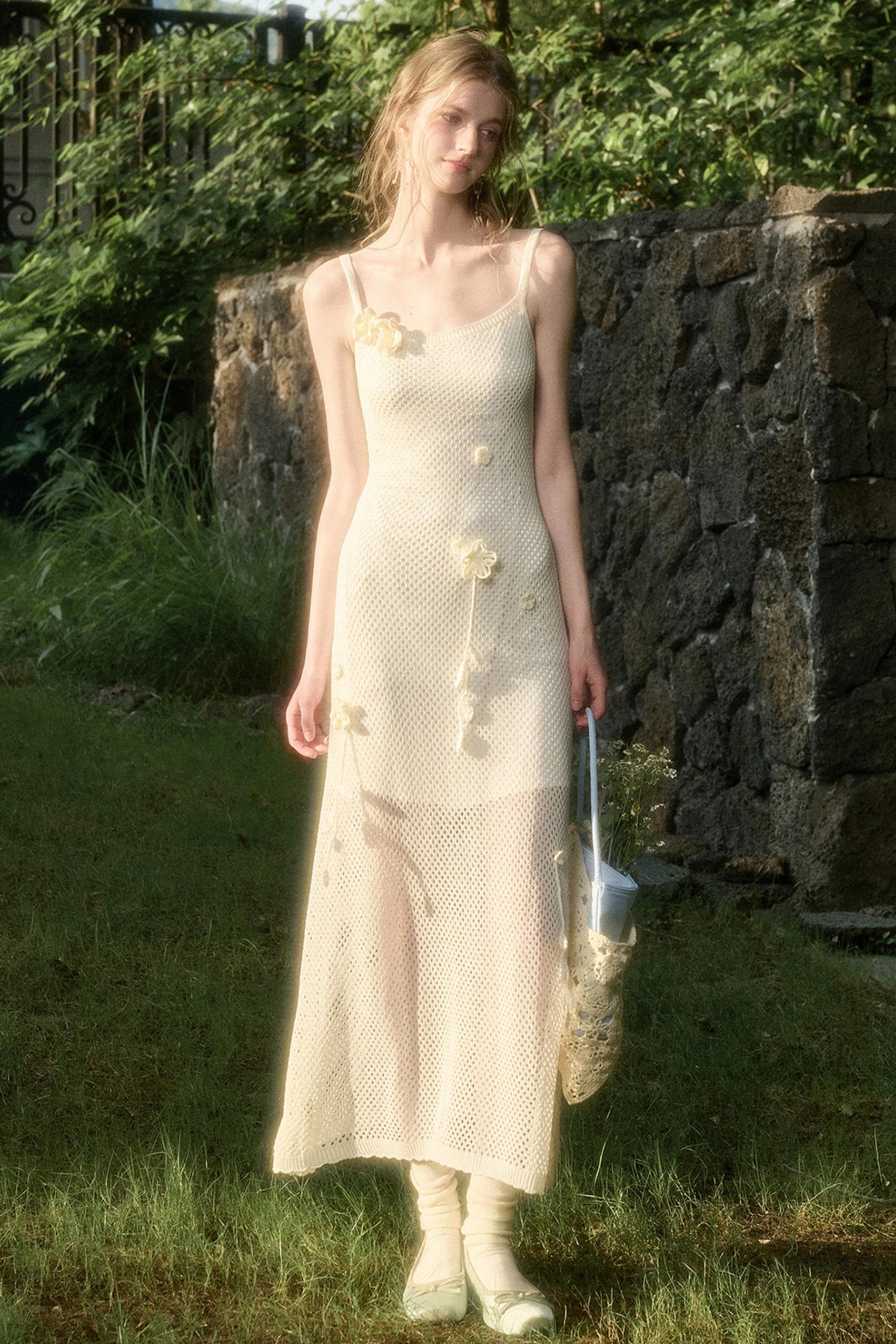 Pure White Floral Knit Dress