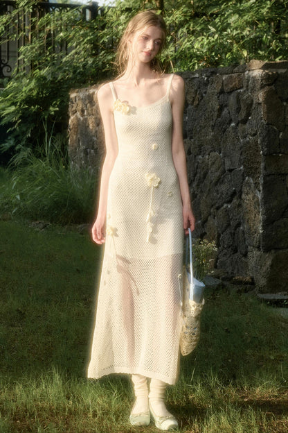 Pure White Floral Knit Dress