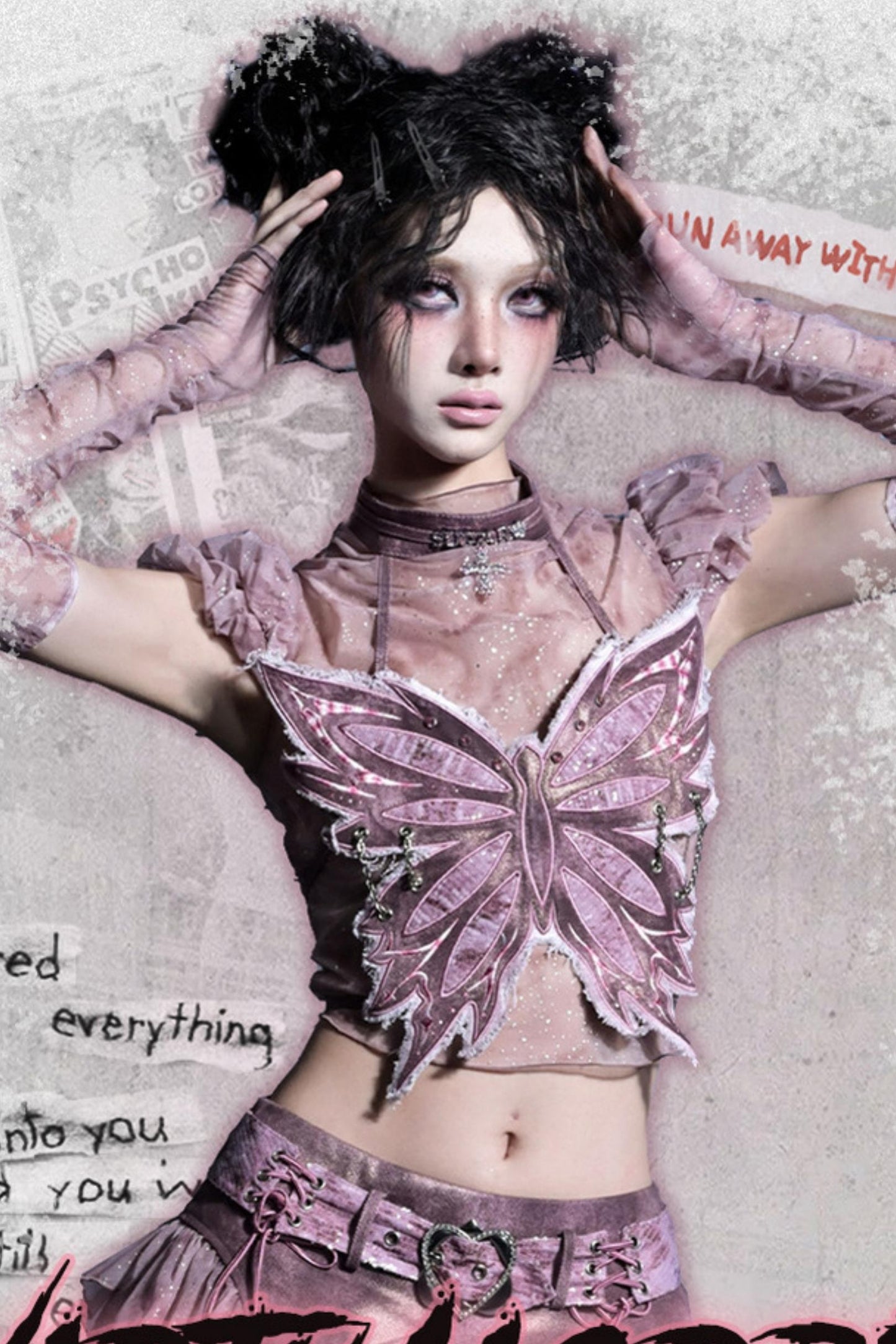 Butterfly Sequins Denim A-Line Skirt