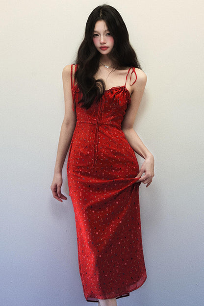 Classic Pink Floral Summer Sling Dress