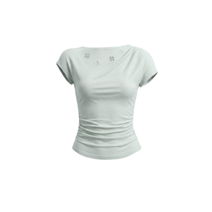Maglia con ricamo traforato e maniche ad aletta