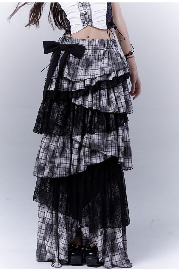 Wilderness Lace-Trimmed Plaid Bustier Skirt