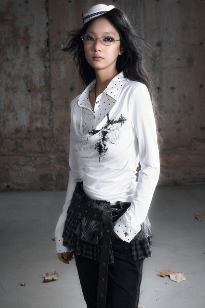 Swing Collar Long Sleeve Shirt