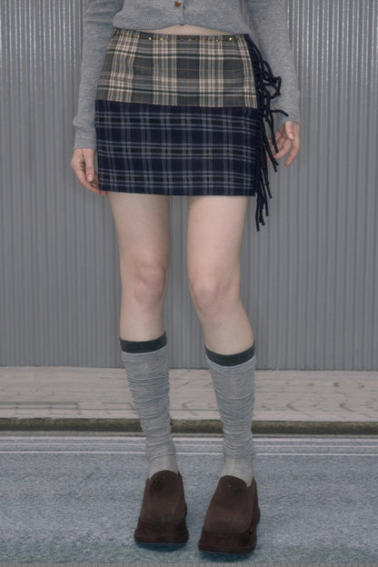 Retro Plaid Spliced Skirt