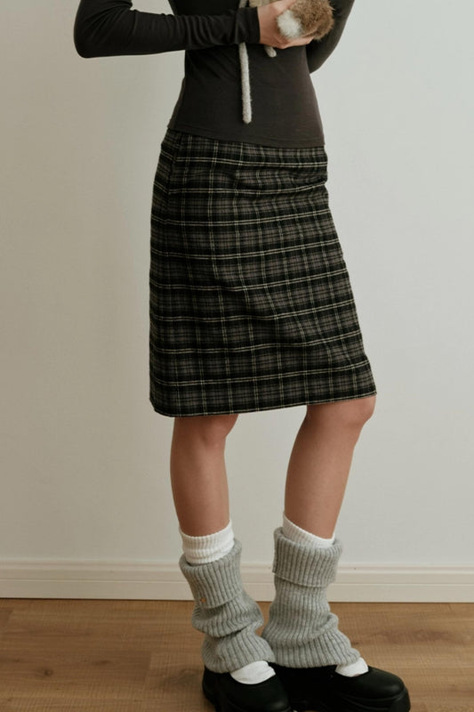 Retro Bias-Cut Plaid Skirt