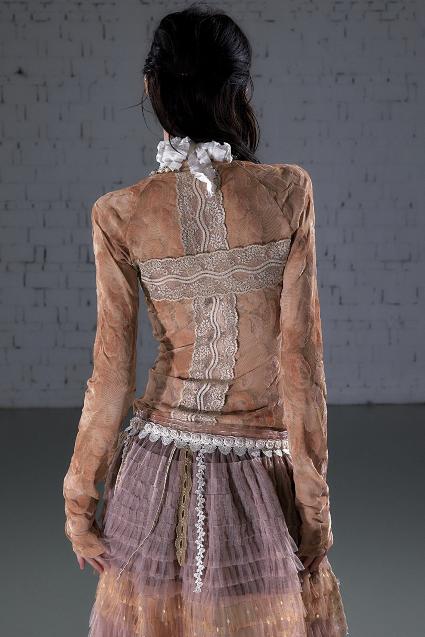Vintage Samtbluse mit Spitze