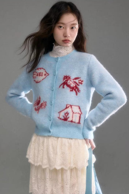 Color-Blocked Wool Blend Cardigan