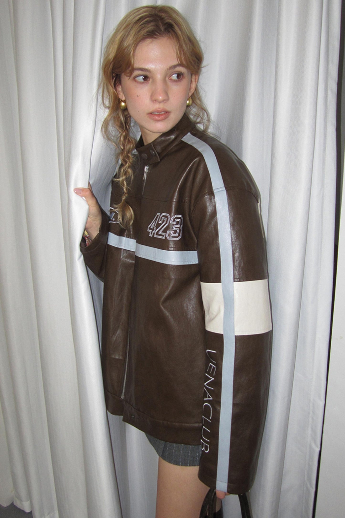 Brown Letter Embroidery Jacket