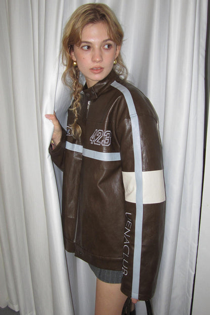 Brown Letter Embroidery Jacket