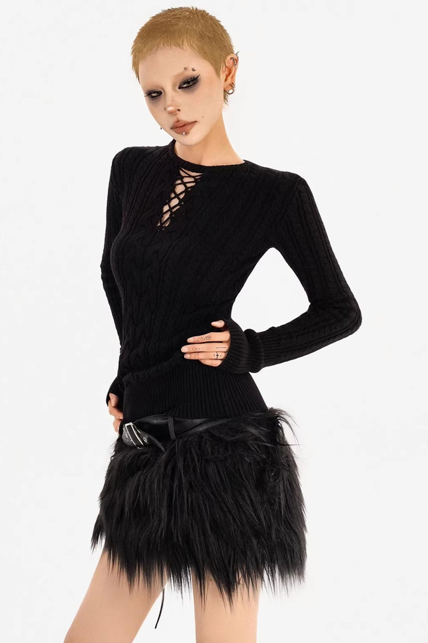 Cut Out Black Knitted Top