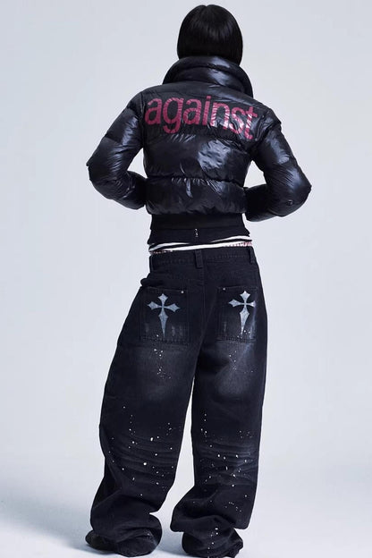 Distressed Ink Wash Baggy Pants