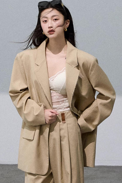 Textured Khaki Suit Short Jacket