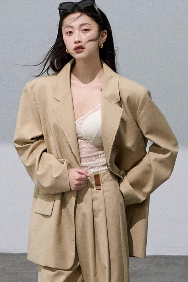 Textured Khaki Suit Short Jacket